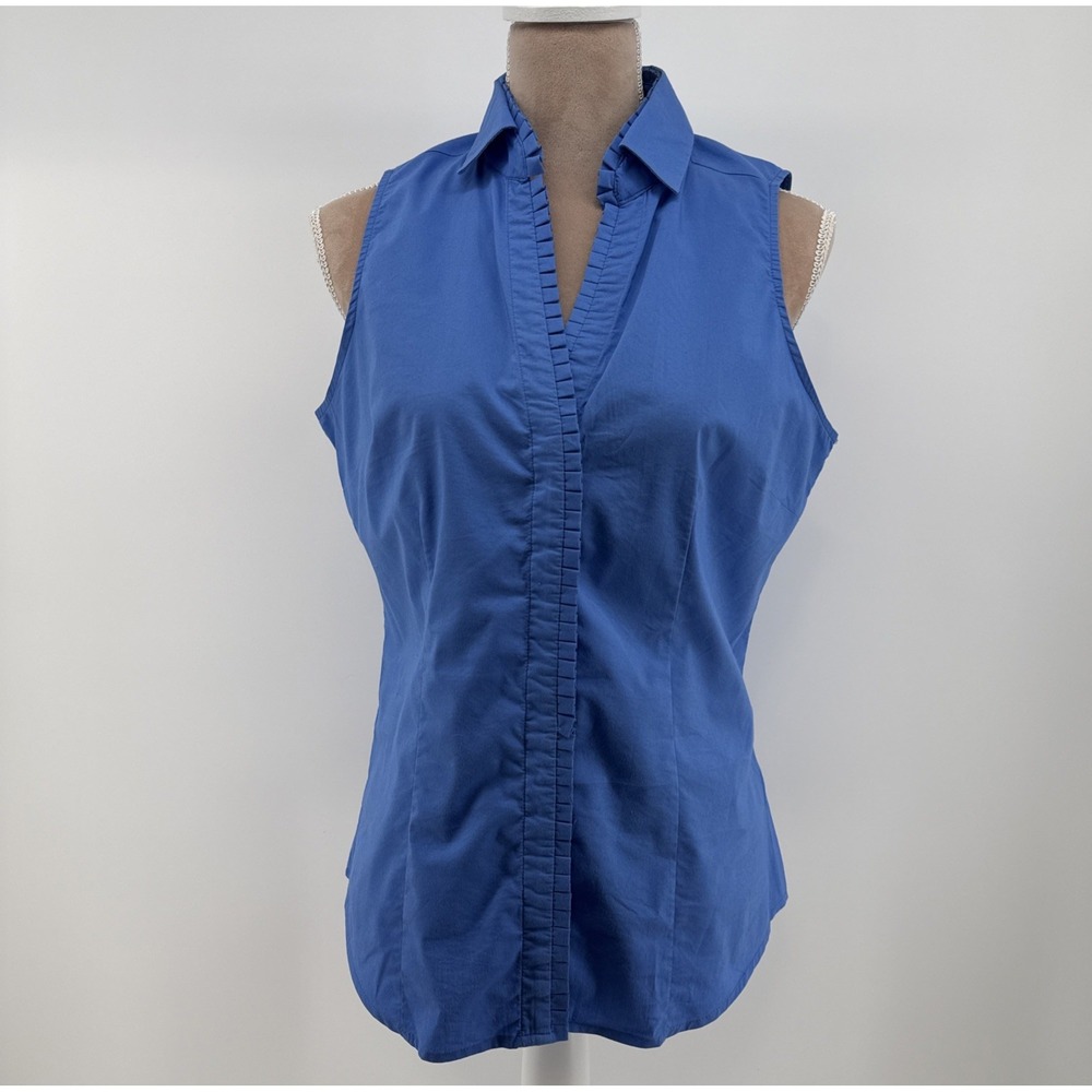 New York & Company Stretch Womens 14 Blue Button-Down Sleeveless Blouse Feminine